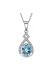 Super Flash Retro Blue Rhinestone Stone Pendant Necklace 925 Silver Chain Vintage Women Nice Jewelry