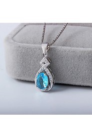 Super Flash Retro Blue Rhinestone Stone Pendant Necklace 925 Silver Chain Vintage Women Nice Jewelry