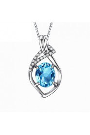 Classic Rhinestone Heart Pendant Necklaces Real 925 Silver Chain Blue Zircon Women Wonderful Crystal Jewelry