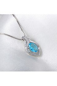 Classic Rhinestone Heart Pendant Necklaces Real 925 Silver Chain Blue Zircon Women Wonderful Crystal Jewelry