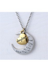 Zinc Alloy Heart and Moon Daughter I Love You to the Moon and Back Necklace