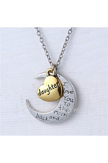 Zinc Alloy Heart and Moon Daughter I Love You to the Moon and Back Necklace