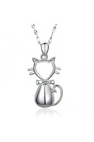 Cute Hollow 925 Sterling Silver Bowknot Cat Pendant Rhinestone Necklace Friends Gift Charm Korean Fashion Fine Jewelry