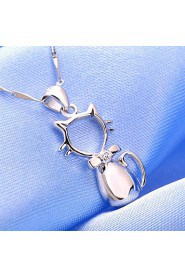 Cute Hollow 925 Sterling Silver Bowknot Cat Pendant Rhinestone Necklace Friends Gift Charm Korean Fashion Fine Jewelry