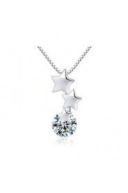 Super Flash Rhinestone Necklace Real 925 Sterling Silver 3 Wishing Stars Pendant Girls Charms Women Zircon Jewelry