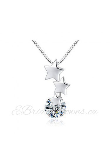 Super Flash Rhinestone Necklace Real 925 Sterling Silver 3 Wishing Stars Pendant Girls Charms Women Zircon Jewelry