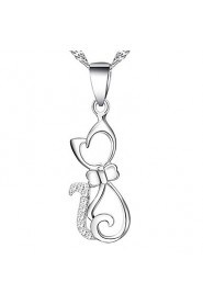 Cute Hollow 925 Sterling Silver Bowknot Cat Pendant Rhinestone Necklace Friends Gift Charm Korean Fashion Fine Jewelry