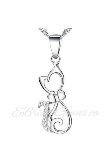 Cute Hollow 925 Sterling Silver Bowknot Cat Pendant Rhinestone Necklace Friends Gift Charm Korean Fashion Fine Jewelry