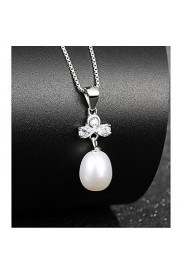 Vintage Fresh Water Natural Pearl Pendant Crystal Bowknot Necklace Real 925 Silver Chain Women Wonderful Jewelry