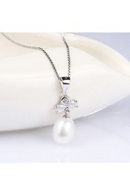 Vintage Fresh Water Natural Pearl Pendant Crystal Bowknot Necklace Real 925 Silver Chain Women Wonderful Jewelry