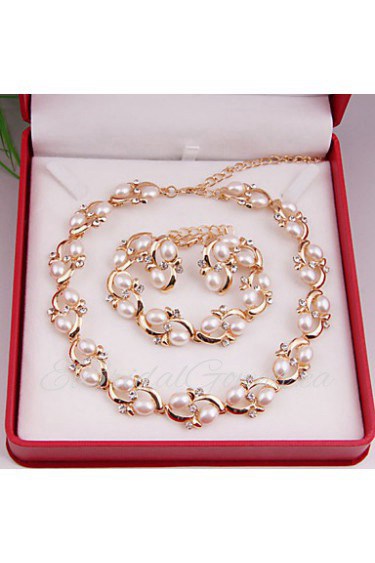 Fashion Women Costume Party Gold Plated Imitation Pearl Jewelry Sets