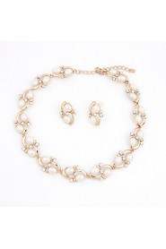 Fashion Women Costume Party Gold Plated Imitation Pearl Jewelry Sets