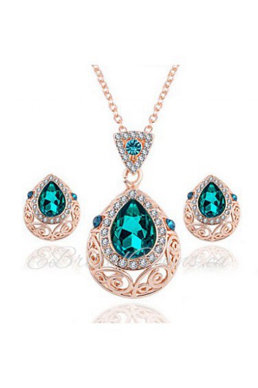 Droplets Pendant Rhinestones Crystal Necklace Female Earrings Jewelry Sets