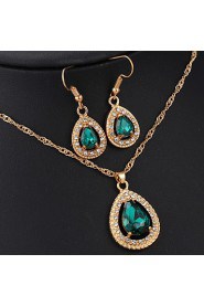 Droplets Pendant Rhinestones Crystal Necklace Female Earrings Jewelry Sets