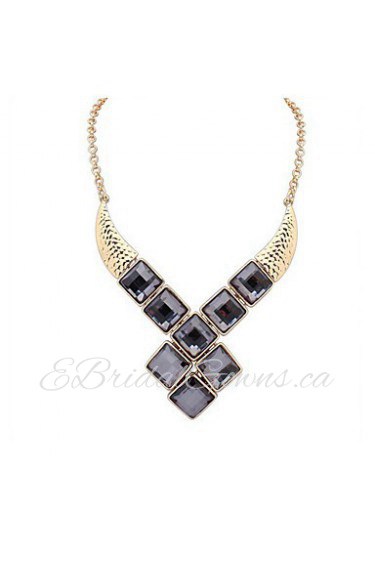 Bohemia National Wind Geometric Square Crystal Resin Fake Clothes Collar Statement Necklace For Women