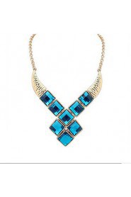 Bohemia National Wind Geometric Square Crystal Resin Fake Clothes Collar Statement Necklace For Women