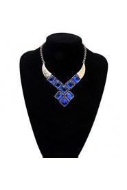 Bohemia National Wind Geometric Square Crystal Resin Fake Clothes Collar Statement Necklace For Women