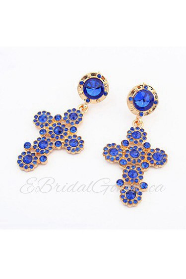 Fashion Simple Cross Blue Crystal Rhinestone Earrings