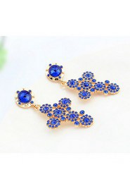 Fashion Simple Cross Blue Crystal Rhinestone Earrings