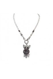 Lady Party Elegant Retro Colorful Rhinestone Bronze Color Owl Carved Hollow Chain Long Necklace Jewelry Pendant