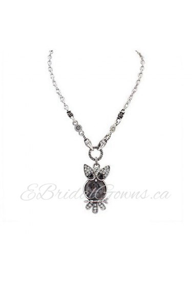 Lady Party Elegant Retro Colorful Rhinestone Bronze Color Owl Carved Hollow Chain Long Necklace Jewelry Pendant