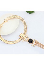 Exaggerated Punk Crude Snake Chain Tassel Black Gem Necklace