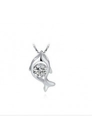 Trendy Women Crystal Real 925 Sterling Silver Rhinestone Hollow Fish Pendant Long Chain Goldfish Necklace Women Jewelry