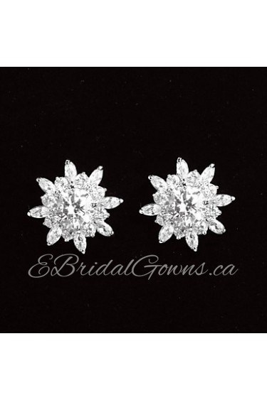 Stud Earrings Women's Platinum Earring Cubic Zirconia