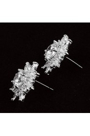 Stud Earrings Women's Platinum Earring Cubic Zirconia