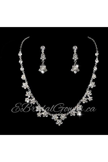 Ladies' Five Flower Rhinestone Wedding Jewelry Set