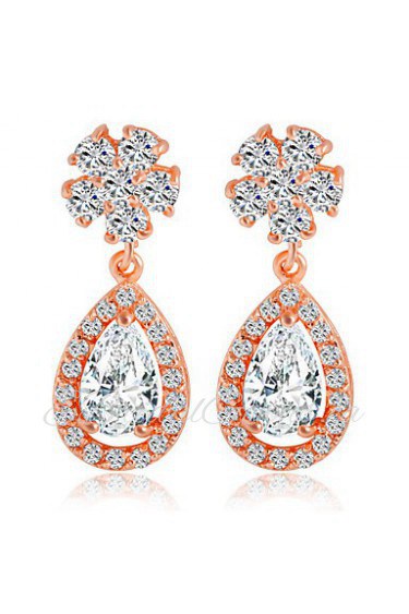 Zircon Crystal Snowflake Drops Earrings Bridal Diamond Hypoallergenic Jewelry