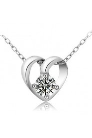 Real 925 Sterling Silver Jewelry Crystal Heart-Shaped Pendant Short Clavicle Link Chain Heart Necklace Ladies Gift