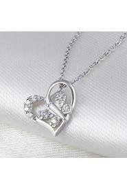 Romantic Real 925 Sterling Silver Love Heart Butterfly Pendant Necklace Heart-shaped Rhinestone Women Nice Jewelry