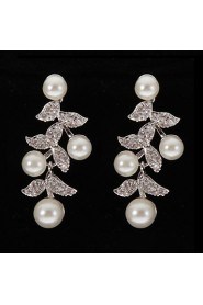 Drop Earrings Women's Platinum Earring Pearl/Rhinestone