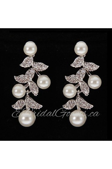 Drop Earrings Women's Platinum Earring Pearl/Rhinestone