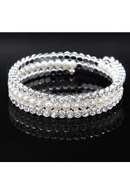 Fine Jewelry Silver Crystal Pearl Elastic Bangle Bracelet for Party