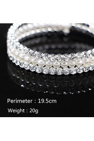 Fine Jewelry Silver Crystal Pearl Elastic Bangle Bracelet for Party