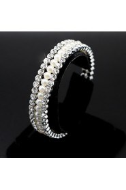 Fine Jewelry Silver Crystal Pearl Elastic Bangle Bracelet for Party