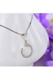 Super Flash Trendy Moon Necklace Real 925 Sterling Silver Pendant Round Rhinestone Zircon Women Fine Jewelry