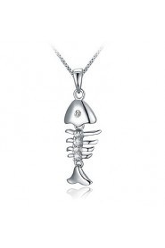 TOP Real 925 Sterling Silver Fish Bone Shape Pendant Choker Necklace Elegant Women Nice Animal Jewelry