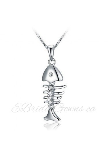 TOP Real 925 Sterling Silver Fish Bone Shape Pendant Choker Necklace Elegant Women Nice Animal Jewelry