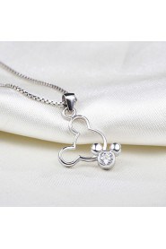 NEW High Quality Crystal Jewelry Real 925 Silver Link Chain Natural Rhinestone Mickey Mouse Pendant Necklace