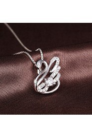 TOP Romantic Women Nice Jewelry Cute Real 925 Sterling Silver Full Zircon Swan Pendant Crystal Necklace