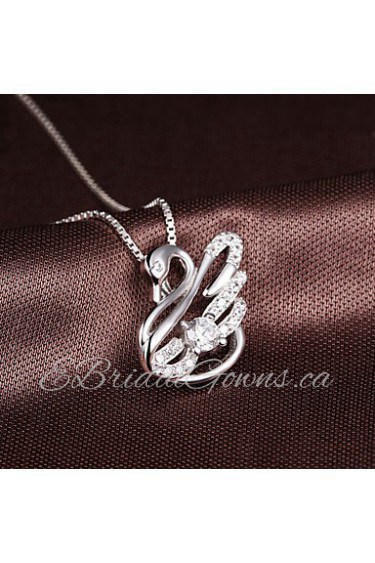 TOP Romantic Women Nice Jewelry Cute Real 925 Sterling Silver Full Zircon Swan Pendant Crystal Necklace