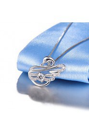 TOP Romantic Women Nice Jewelry Cute Real 925 Sterling Silver Full Zircon Swan Pendant Crystal Necklace