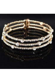 Women's 18k Golden Silver Multilayer Elastic Bangle Bracelet with Crystal for Wedding Party