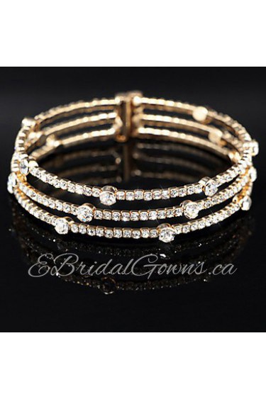 Women's 18k Golden Silver Multilayer Elastic Bangle Bracelet with Crystal for Wedding Party