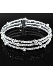 Women's 18k Golden Silver Multilayer Elastic Bangle Bracelet with Crystal for Wedding Party