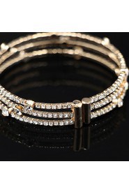 Women's 18k Golden Silver Multilayer Elastic Bangle Bracelet with Crystal for Wedding Party