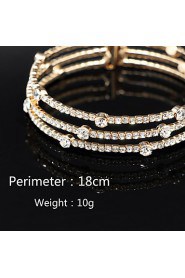 Women's 18k Golden Silver Multilayer Elastic Bangle Bracelet with Crystal for Wedding Party